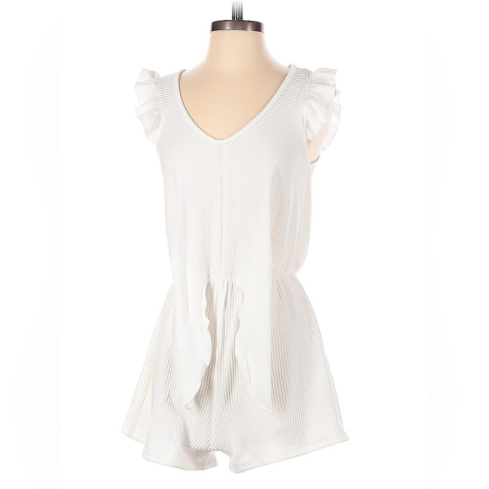 {CAUTION TO THE WIND} White Ribbed Romper